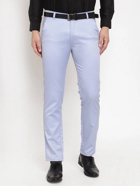 Jainish Men's Blue Tapered Fit Formal Trousers