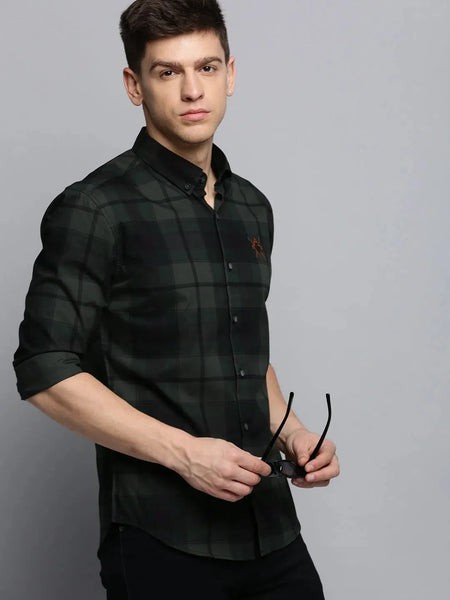 Men Green Checked Casual Shirt-RAFFLERIMPORTCHECKS-4749-Green