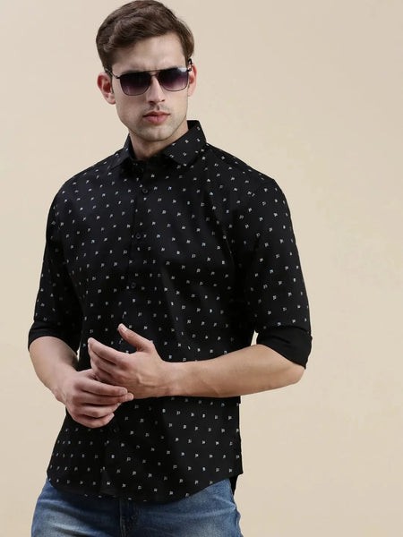 Men Black Graphics Casual Shirt-STANLEY-5554-Black