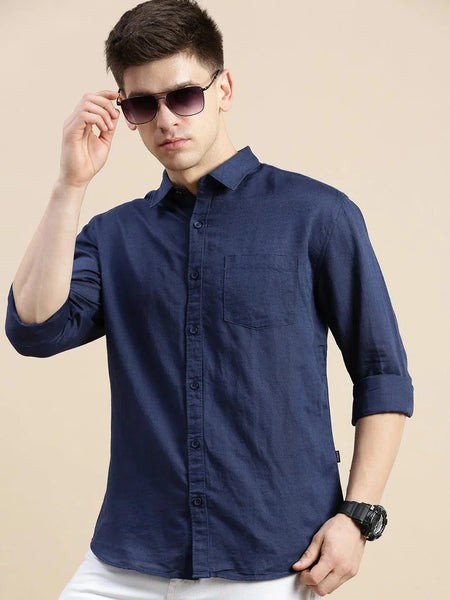 Men Navy Solid Casual Shirt-SWALLOW-1767-Navyblue