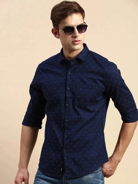 Men Navy Printed Casual Shirt-STAPLEPRINTS-0456-Navyblue
