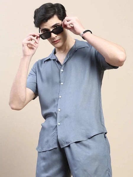 Men Grey Solid Casual Co ord Set-AM-90-23-Grey