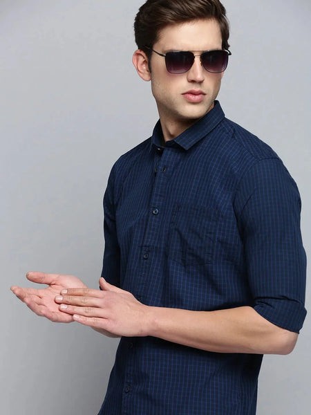 Men Navy Checked Casual Shirt-SOMNIUMCHECKS-2006-Navyblue