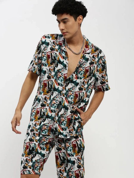 Men White Printed Co ordSet-HIPHOP-M182P-1628-White