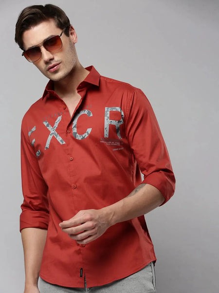 Men Rust Printed Casual Shirt-JINATWILL-4734-Rust