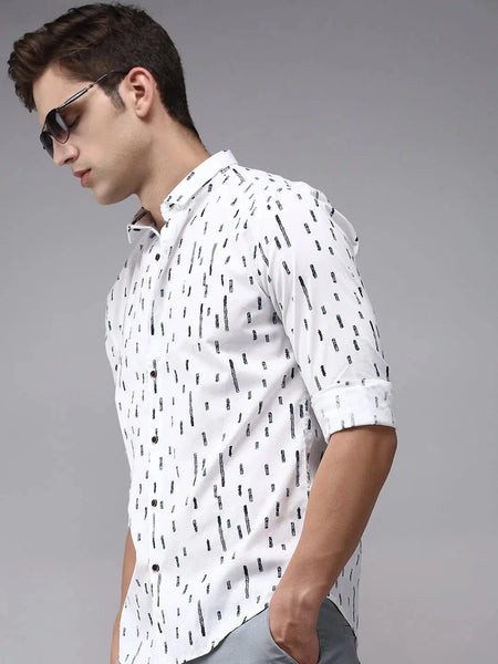 Men White Printed Casual Shirt-OMANPRINT-1566-White