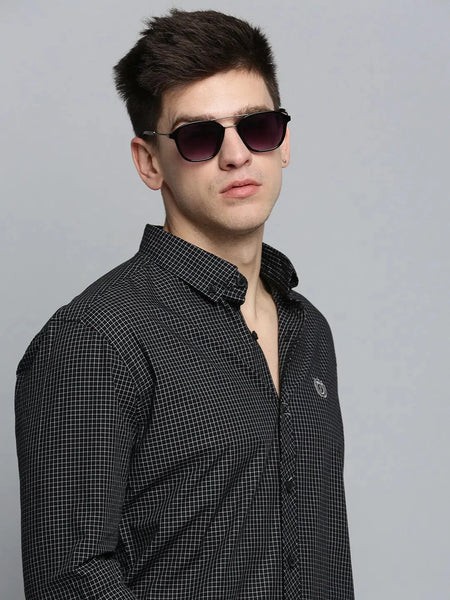 Men Black Checked Casual Shirt-TRISTANCHECKS-4308-Black