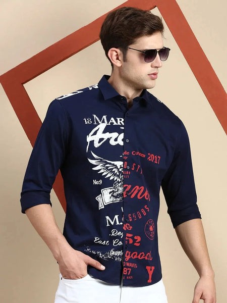 Men Navy Printed Casual Shirt-JAVAPRINT-5126-Navyblue