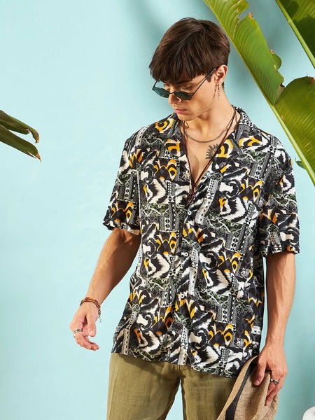 Men Grey & Black Conversational Print Relax Fit Shirt-MSSHRT20446