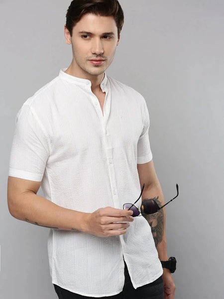 Men White Solid Casual Shirt-SUCKERSHIRT-741-Offwhite
