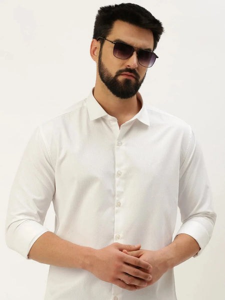 Men White Solid Casual Shirt-PARXPLAINDOBBY-3154-White