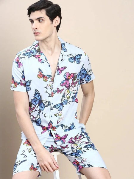 Men Grey Printed Casual Co ord Set-MARSHALL-1860-Grey