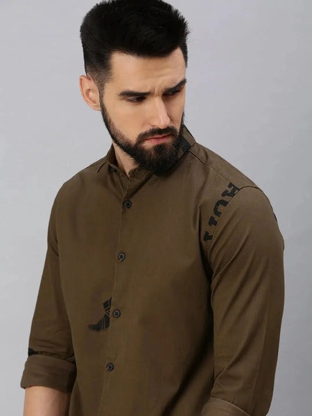 Men Coffee Brown Printed Casual Shirt-HIGHPOWERPRINT-1263-Coffeebrown