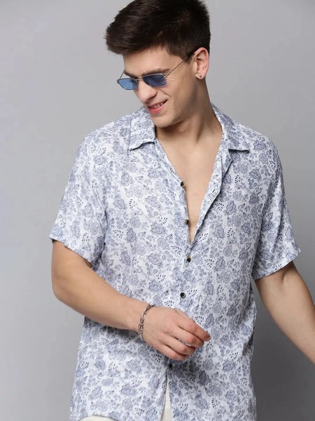 Men White Printed Casual Shirt-RESORTPRINT-3183-White