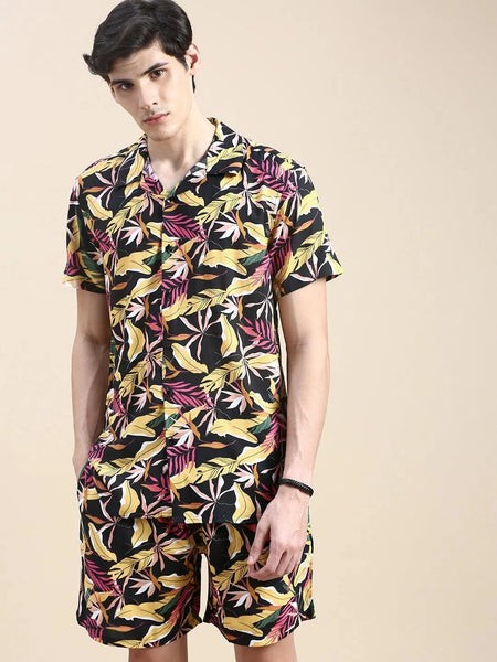 Men Black Printed Casual Co ord Set-AM-90-90-Black