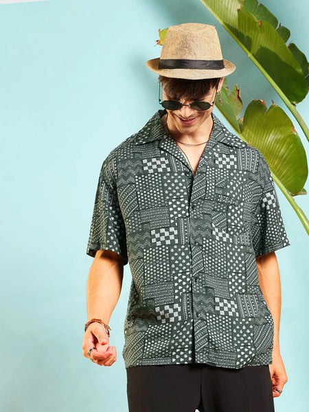 Men Olive Conversational Print Relax Fit Shirt-MSSHRT20463