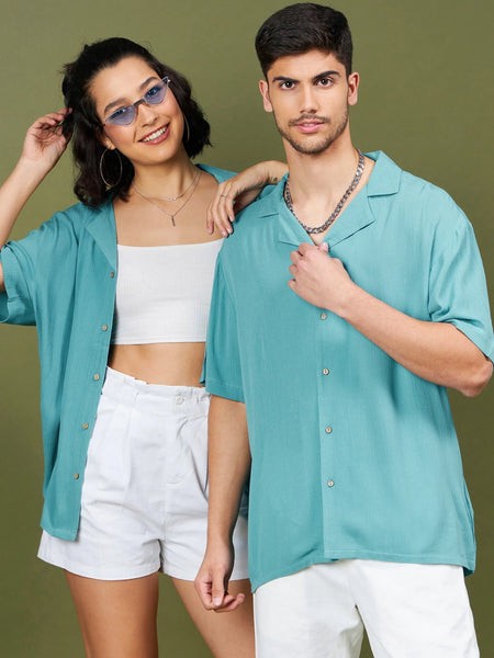 Unisex Teal Blue Solid Relax Fit Shirt-MSSHRT20160