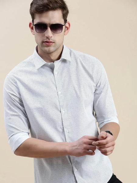 Men White Printed Casual Shirt-DAITON-3443-White