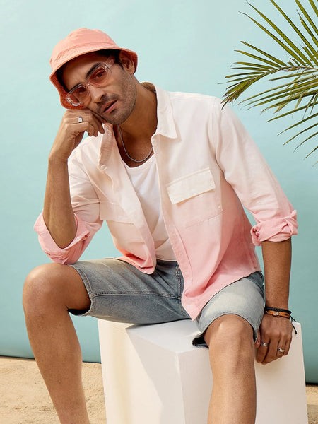 Men Mauve & White Ombre Shirt-MSSHRT20400