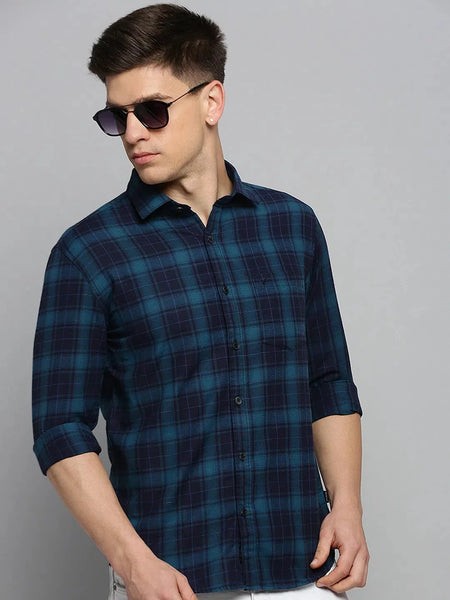 Men Teal Checked Casual Shirt-DALTONCHECKS-4089-Teal