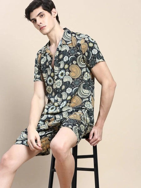 Men Black Printed Casual Co ord Set-AM-91-1-Black
