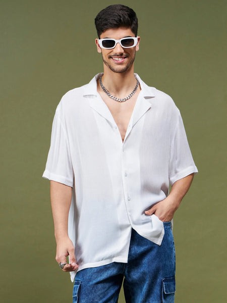 Unisex White Solid Relax Fit Shirt-MSSHRT20161