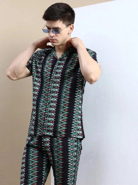 Men Black Printed Casual Co ord Set-BLACKBERRY-1689-Black