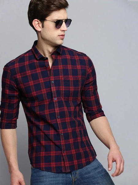 Men Navy Checked Casual Shirt-SOMNIUMCHECKS-2003-Navyblue