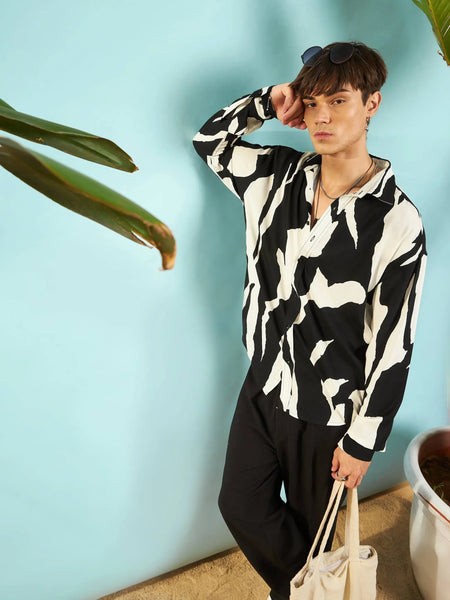 Men White & Black Abstract Print Relax Fit Shirt-MSSHRT20454