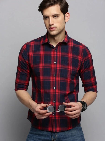 Men Navy Checked Casual Shirt-BOXERCHECKS-3343-Navyblue