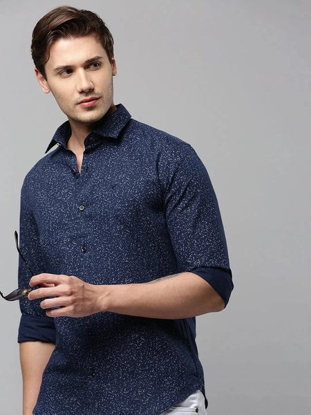 Men Navy Printed Casual Shirt-ELICAPRINT-4820-Navyblue