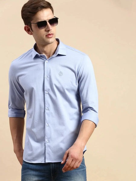 Men Blue Solid Casual Shirt-ATHERKNITS-5005-Blue