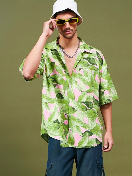 Men Green Tropical Oversized Shirt-MSSHRT20168