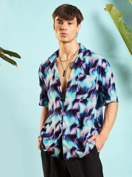 Men Blue Conversational Print Relax Fit Shirt-MSSHRT20428