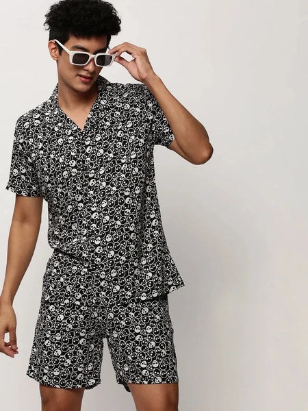 Men Black Printed Casual Co ords-AM-105-4-Black