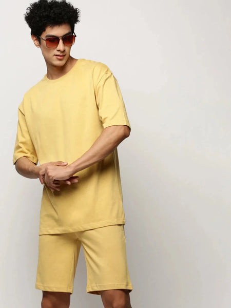 Men Yellow Solid Casual Co ords-EX-699-Mustard