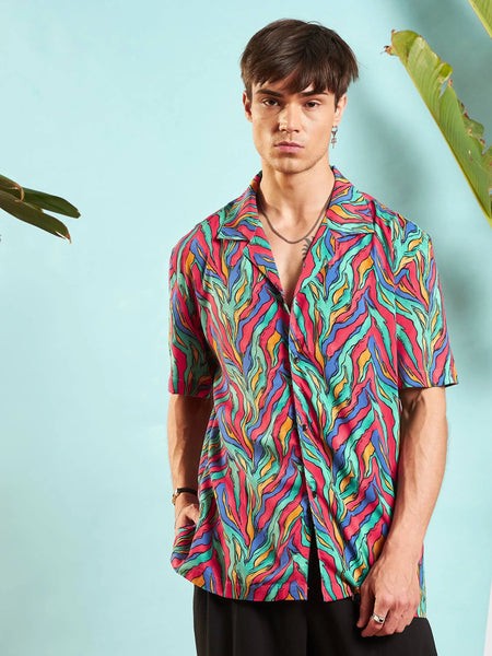 Men Fuchsia Conversational Print Relax Fit Shirt-MSSHRT20445