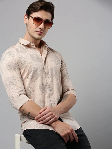 Men Beige Printed Casual Shirt-ZEPHYRPRINTS-2019-Beige