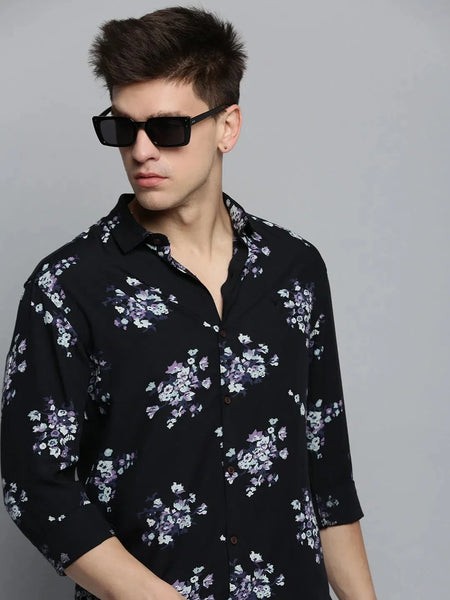 Men Black Printed Casual Shirt-COLMPRINT-3090-Black