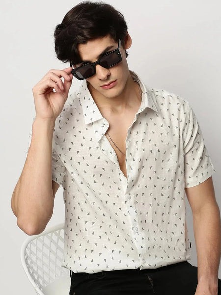 Men White Geometrical Casual Casual Shirts-JUPITERPRINT-1791-White