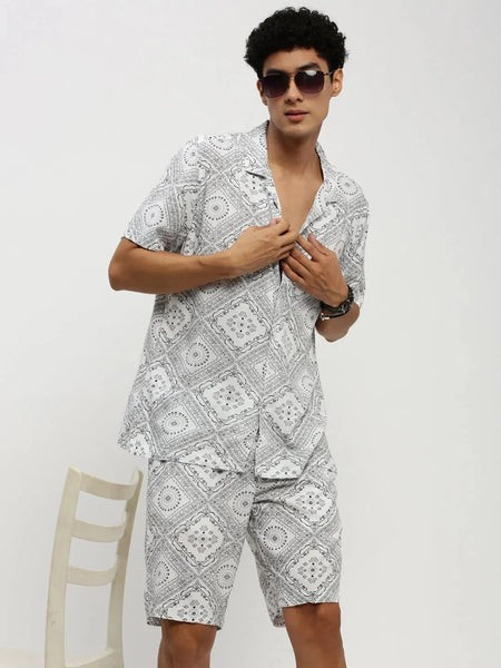 Men White Printed Co ordSet-HIPHOP-M182P-1630-White
