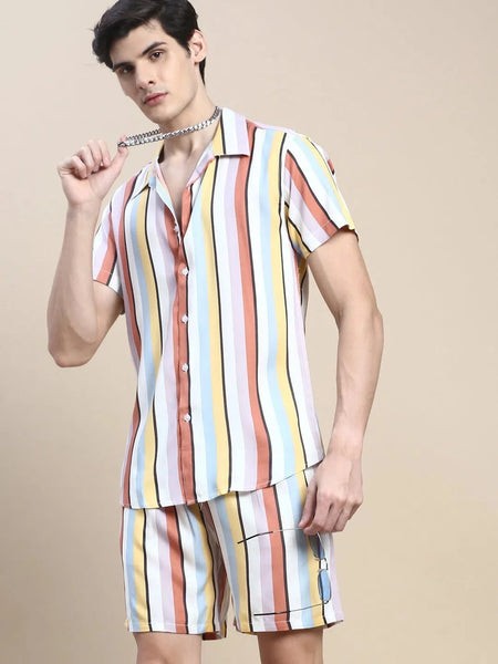 Men Multi Striped Casual Co ord Set-AM-92-4-Multi