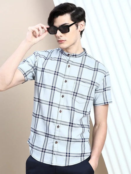Men Grey Checked Casual Shirt-AZARICHECKS-114-Grey