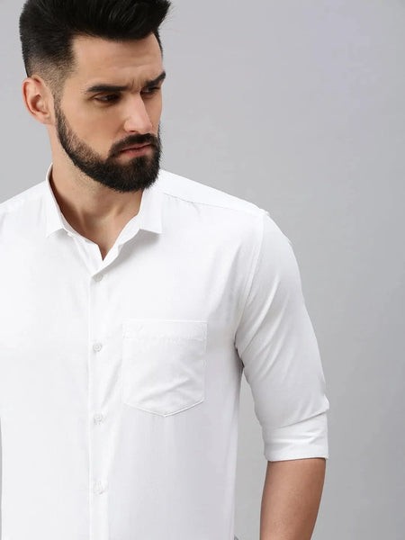 Men White Self Design Casual Shirt-VANISHDOBBYSHIRT-1015-White