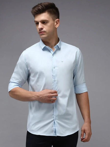 Men Blue Solid Casual Shirt-BOLDPLAINE-1615-Blue