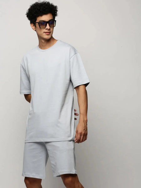 Men Blue Solid Casual Co ords-EX-699-Blue