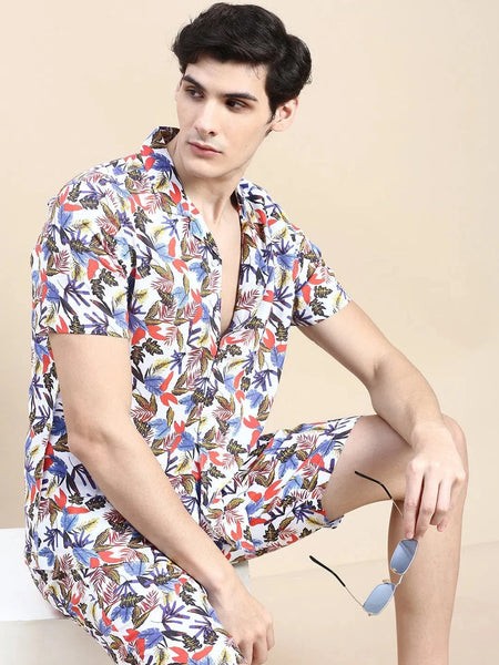 Men White Printed Casual Co ord Set-MARSHALL-1857-White