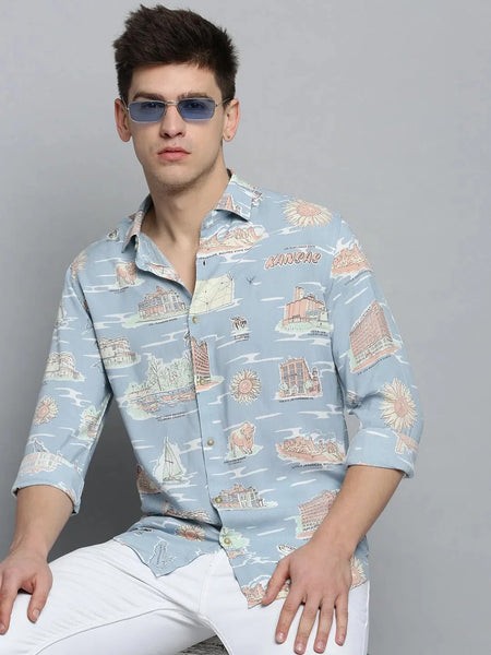 Men Blue Printed Casual Shirt-BESTCOLOURPRINT-4111-Blue