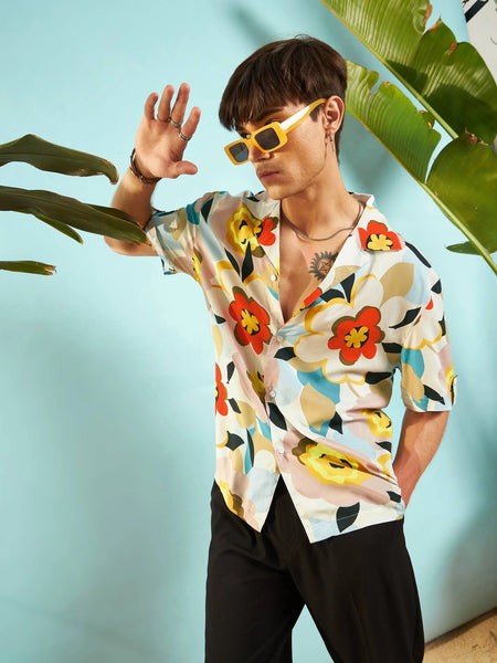 Men Grey Floral Relax Fit Shirt-MSSHRT20436