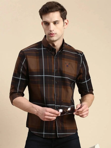 Men Brown Checked Casual Shirt-ZEECHECKS-5237-Coffeebrown